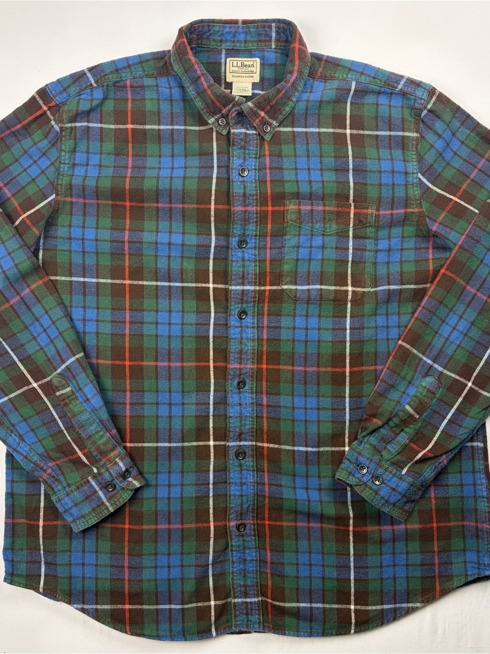 L.L.Bean Mens XL Flannel Shirt Black Watch Plaid Button Down Slightly Fitted